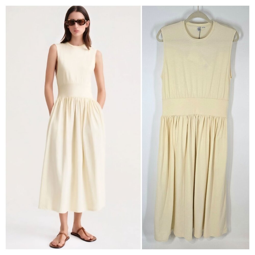 Toteme Sleeveless Cotton Tee Dress in Vanilla Minimalist Midi Size Large NEW